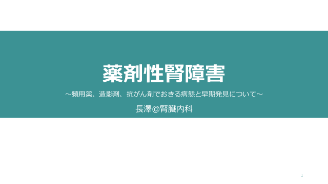 薬剤性腎障害　〜頻用薬、造影剤、抗がん剤でおきる病態と早期発見について〜