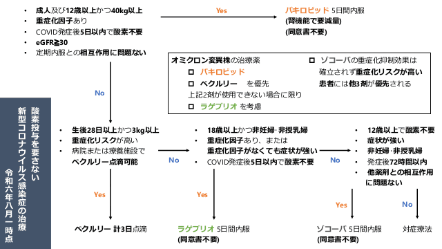 2024.9.3時点のCOVID治療薬と濃厚接触者の就業制限の考え方とワクチンまとめ