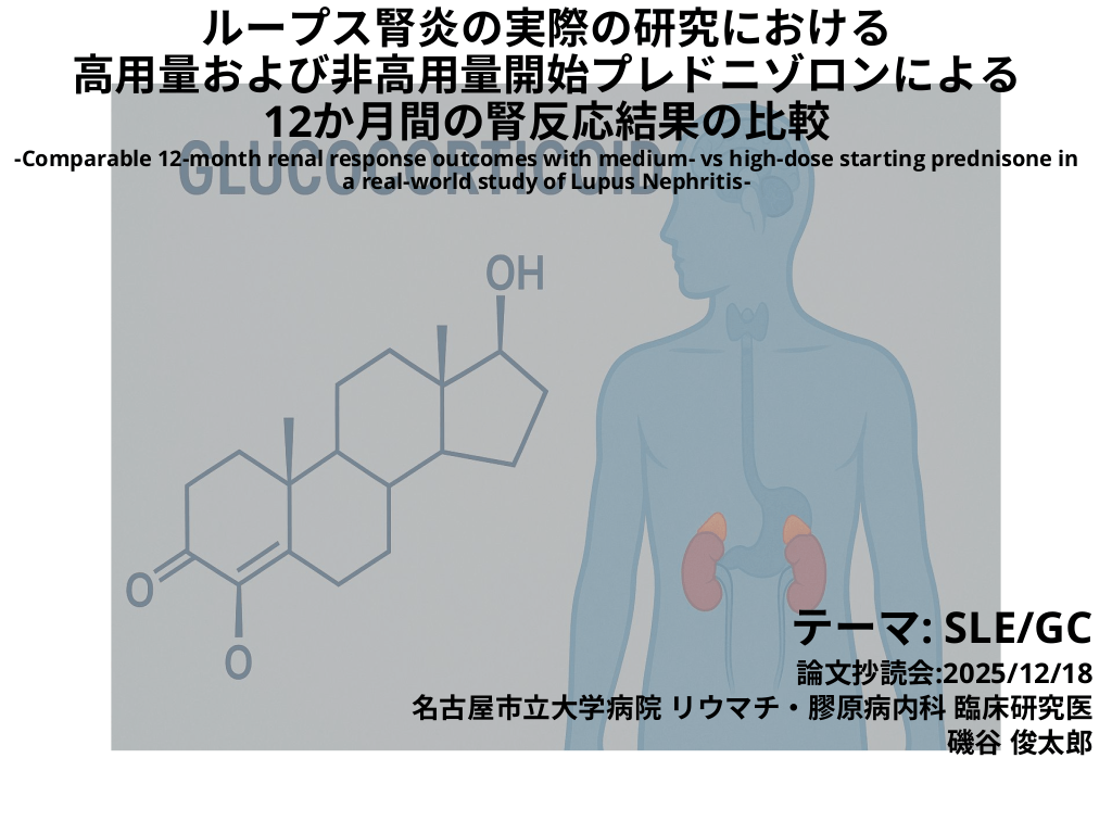 抄読会:ループス腎炎の実際の研究における中用量および高用量開始プレドニゾンによる 12 か月間の腎反応結果の比較 (PMID 41165598) L1.png