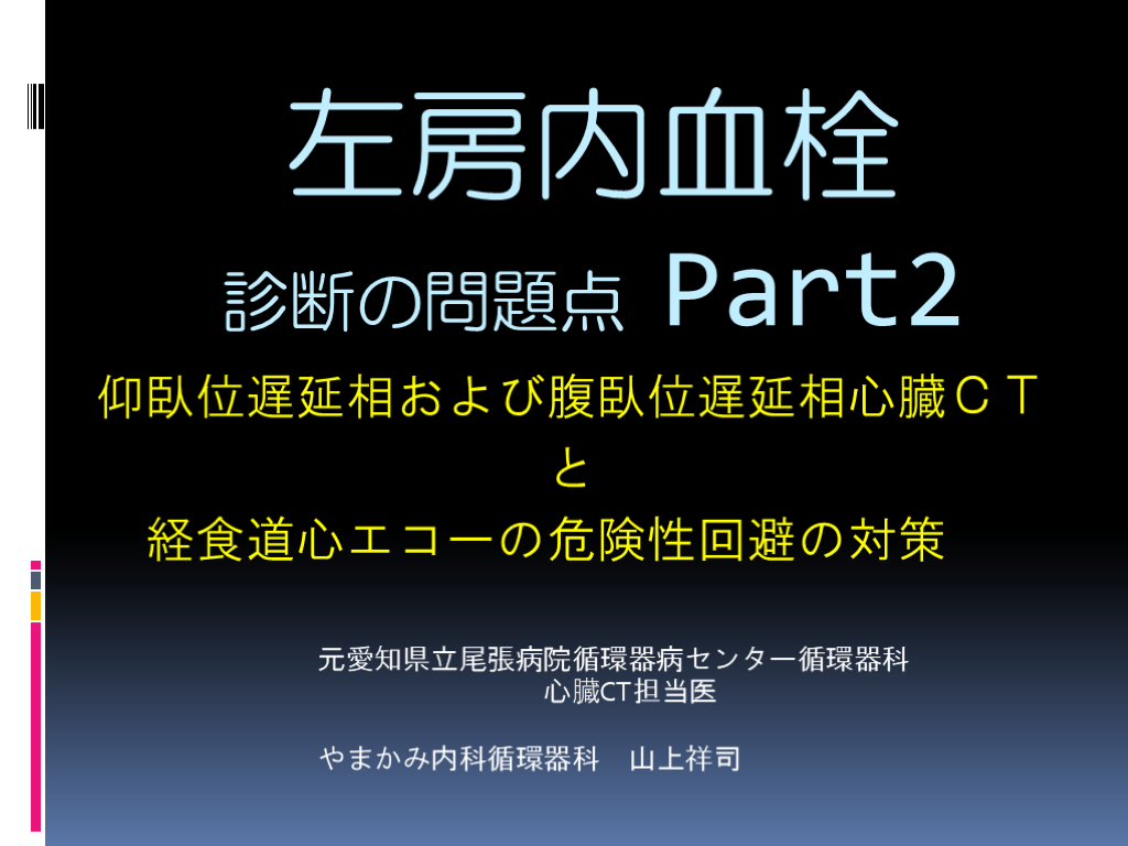 左房内血栓　診断の問題点　～仰臥位遅延相および腹臥位遅延相心臓ＣＴと経食道心エコーの危険性回避の対策～ L001.png